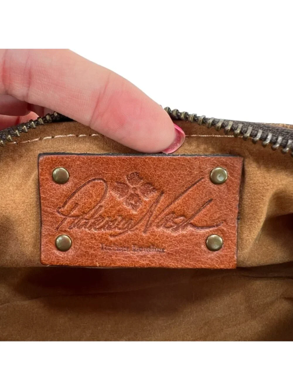 Patricia Nash Isla Oblong Embossed Leather Case Brown Tooled Leather